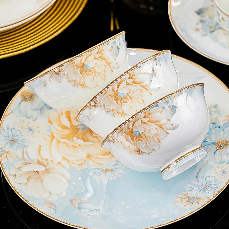 HYS ceramic tableware bowl set household tableware Chinese bone china dish combination