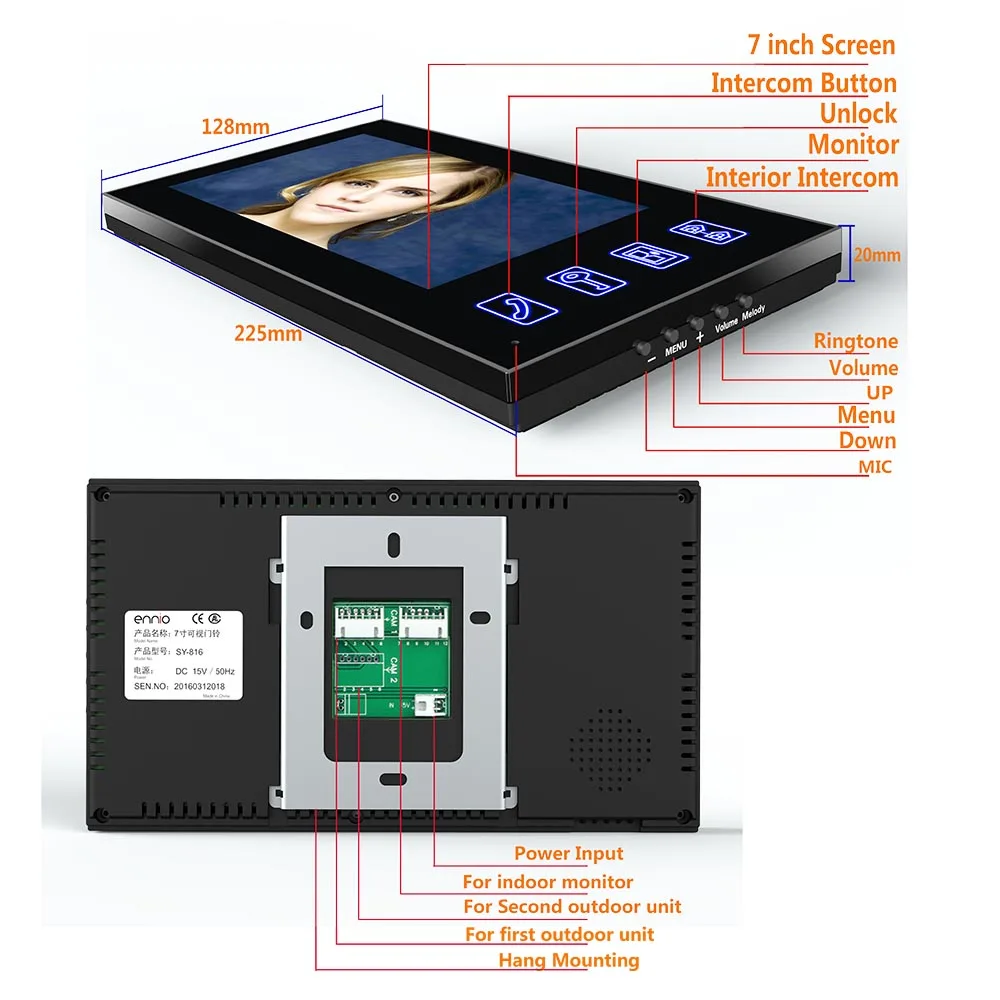 7inch Screen Fingerprint IC Card Video Door Phone Intercom Doorbell With Door Access Control System