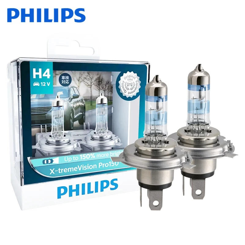 Philips X-treme Vision Pro150 H4 9003 HB2 Halogen Xenon Bright White Light Headlight 150% Brighter Genuine Bulbs 12342XVPro150