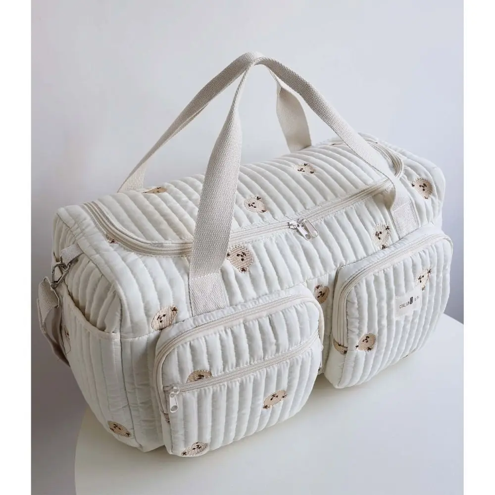 Little Bear Embroidered Baby Diaper Bag Large Capacity Practical Diaper Changing Tote Bag Lightweight Leisure Luggage Bag