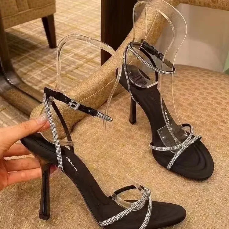لون نقي صنادل عالية الكعب المرأة ركاب كعب رقيقة النعال الجميلة الصيف Hot البيع للموسم نمط جديد مشبك حزام #4