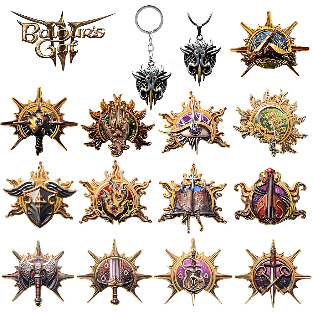 لعبة Baldur's Gate 3 مفتاح سلسلة قلادة بروش Illithid رمادي قلادة حلقة رئيسية المينا دبوس للنساء الرجال المجوهرات
