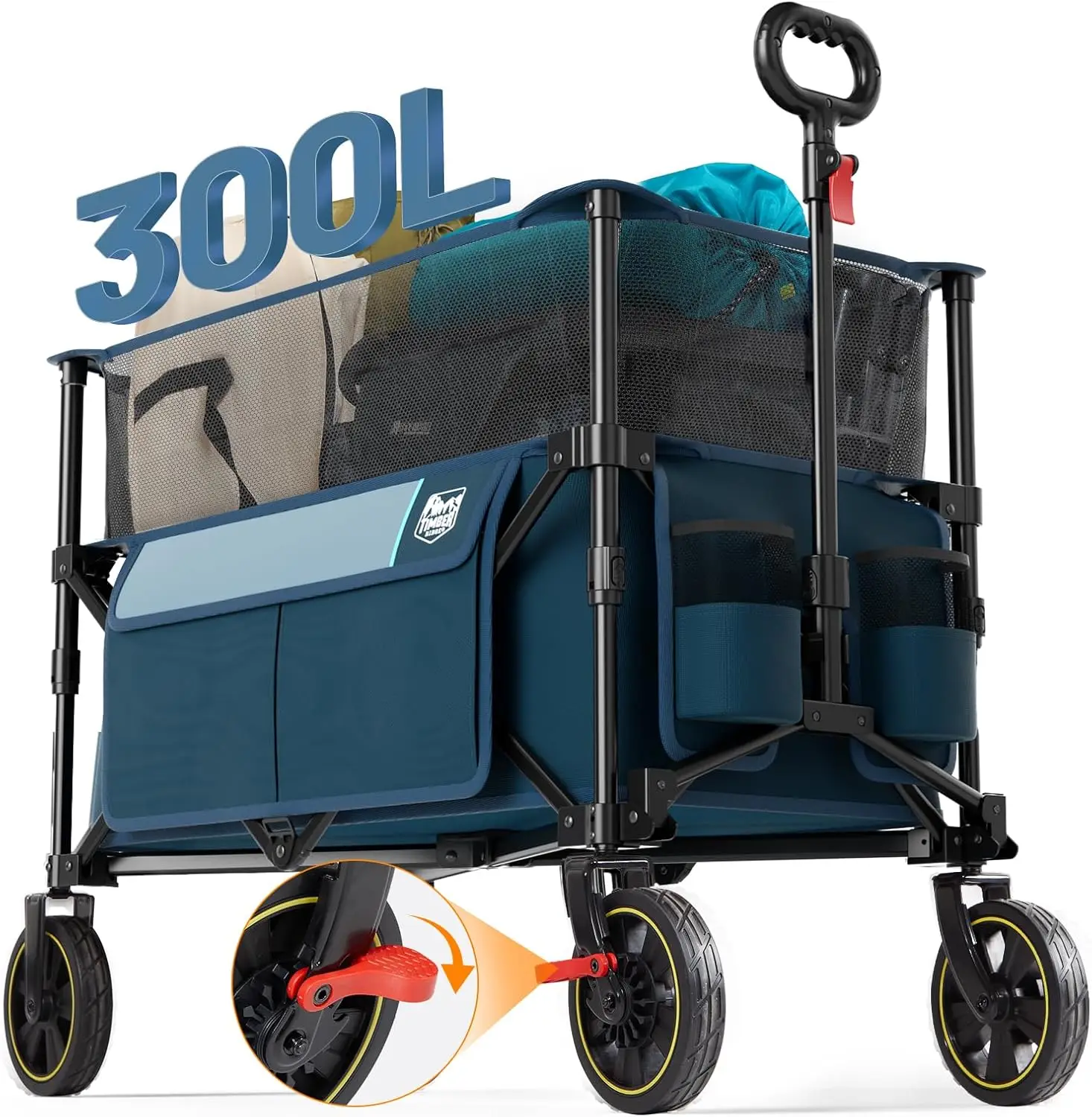 Timber Ridge 300L Extra Large Collapsible Folding Wagon Carts, Heavy Duty Outdoor Camping Utility Wagons With Extended Height,