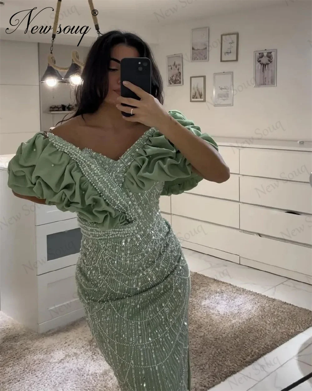 Vestidos de Noche formales con lentejuelas, vestidos de cóctel largos de sirena hechos a medida, elegantes vestidos de fiesta de boda con cuentas de Dubai