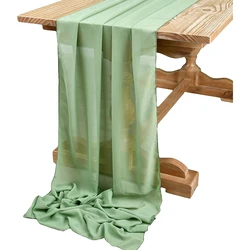 Saliegroen Chiffon Bruiloft Tafelloper Tafelinstelling Gaas Pure Vintage Kerst Eetkamer Verjaardagsfeestje Taart Tafel Decor