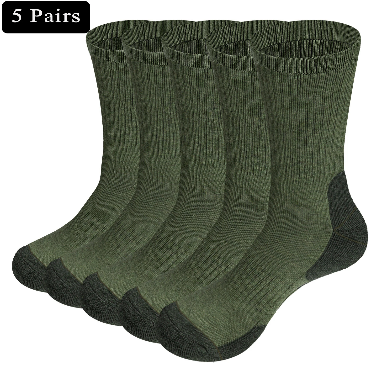 5 Pairs Men Hiking Socks Combed cotton Cushioned man Crew Socks Padded outdoor Jungle green army socks Size 37-44 Shipping free