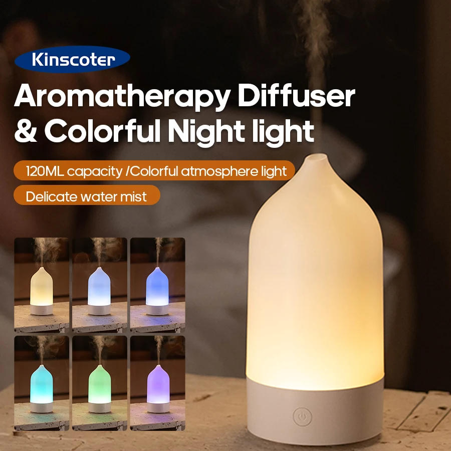 KINSCOTER جديد ناشر رائحة 120 مللي المحمولة الصامت الهواء المرطب الملونة ضوء الليل الناشر الضروري النفط لغرفة المنزل