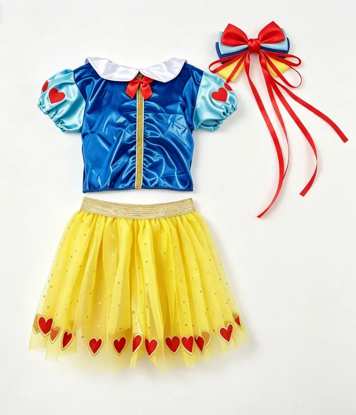 Children Princess Sweet Fancy 2 Piece Top Skirt Set With Accessory Girls Fairy Holiday Birthday Party Role Play Dress Gift Box