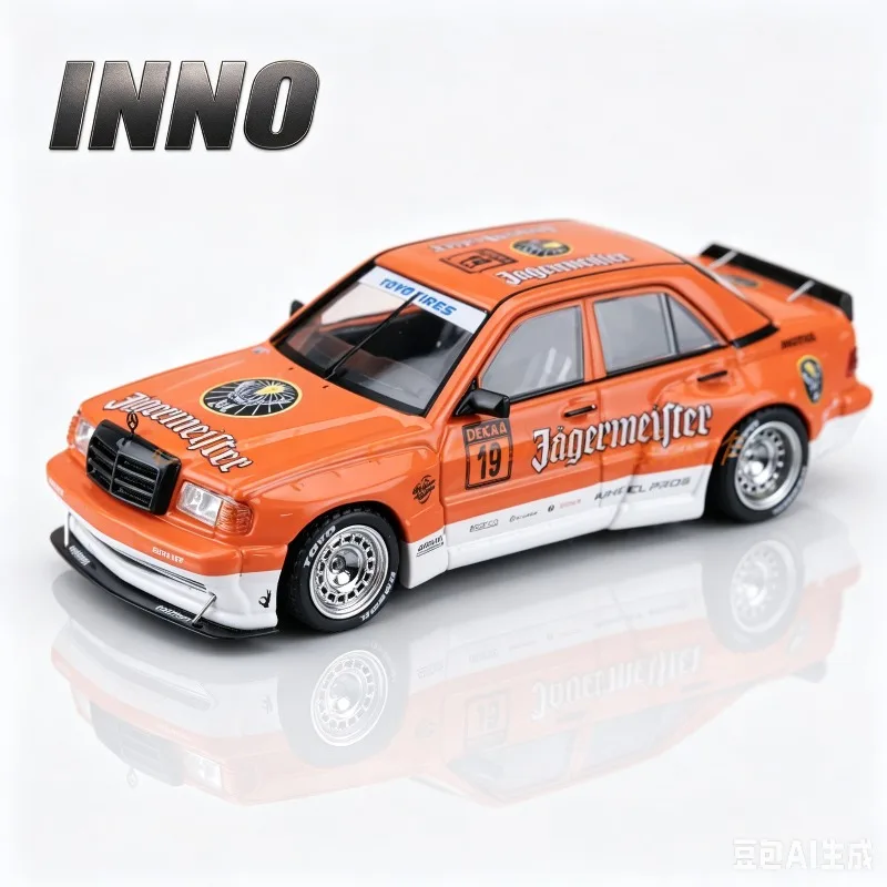 INNO 1:64 190E Rocket Rabbit Modified Wild Grid Deer Head Orange Alloy Car Model Ornament,  Festival Gifts,Adult Collectibles.