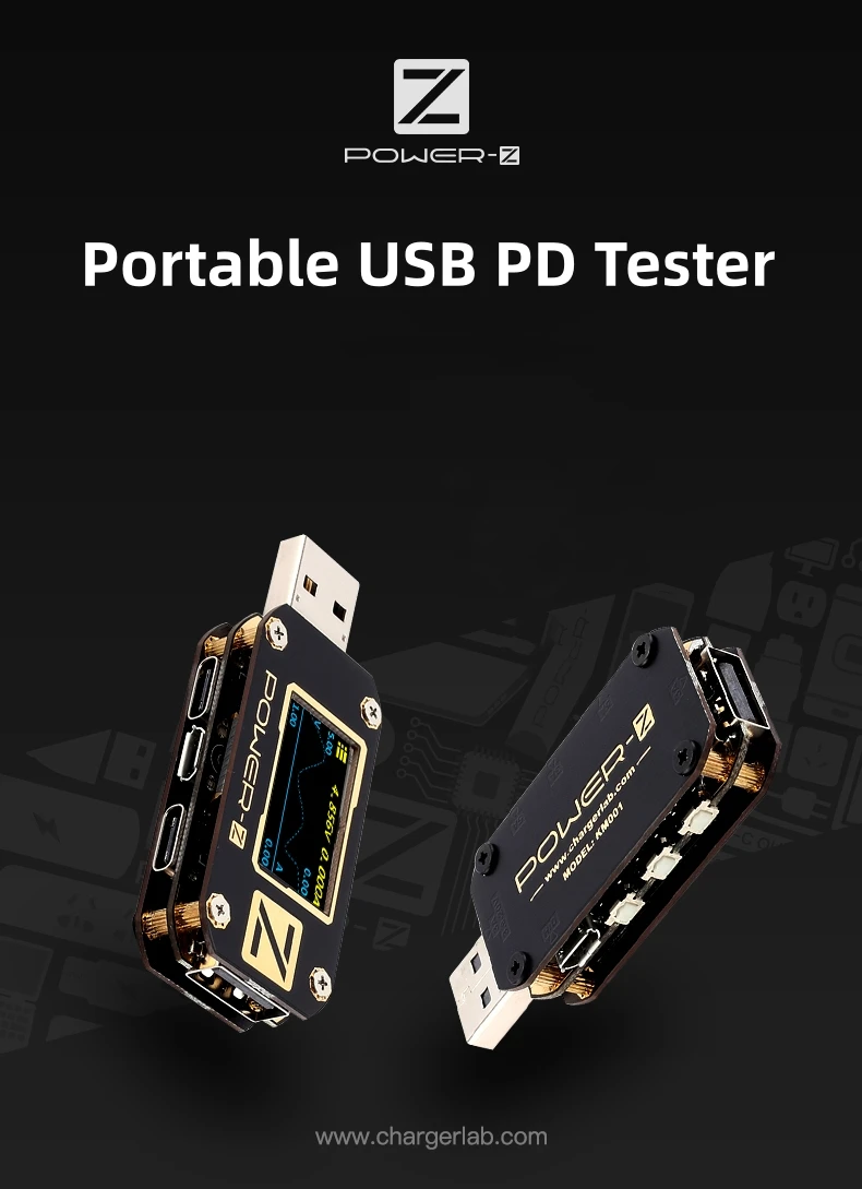 ChargerLAB POWER-Z KM001 Pro USB PD Tester USB Dual Type-C Instrument Portable USB PD Voltage 0-24V Current 5A Tester