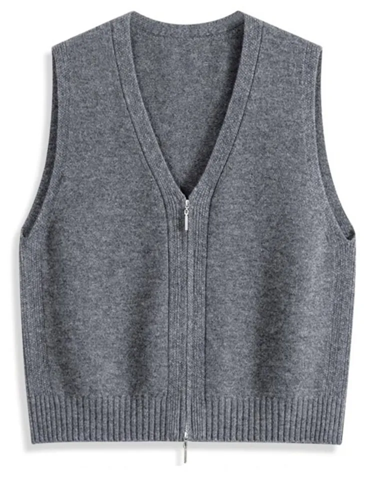 V-Ne-cárdigan abierto para mujer, suéter informal de punto con doble cremallera, chaleco de lana informal Faion de otoño