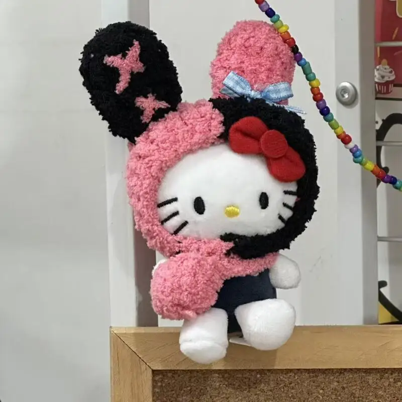 HelloKitty ornement dessin animé Kawaii douce fille suspendus oreille lapin tête couverture Kitty pendentif étudiant sac à dos porte-clés fille cadeau