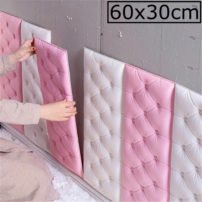 10pcs 60x30cm Thicken Self-adhesive Headboard Soft Bag Anti-collision Wall Stickers Tatami Soft Stickers Imitation Soft Bag Bed