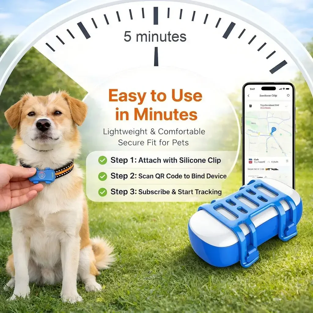 Picture 6: GPS Pet Tracker Plan Required 4G Built-in SIM with Real-Time Tracking, WiFi Home Positioning, IP67 Waterproof for Dogs & Cats