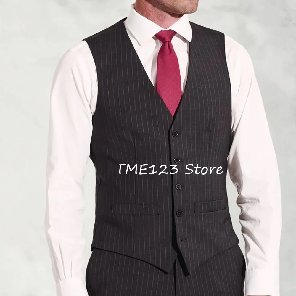 

Мужской жилет, повседневный деловой классический мужской жилет, прямые карманы, модный костюм с v-образным вырезом, однобортный жилет из полосатой ткани, костюмы