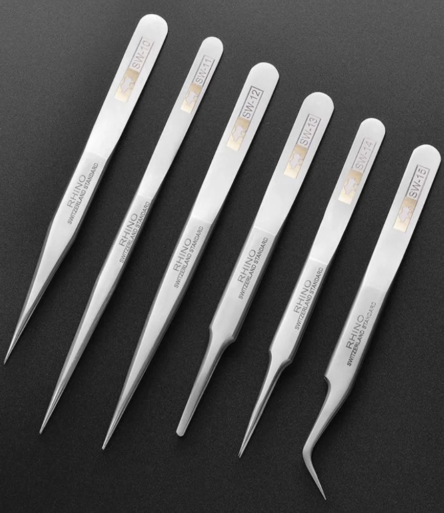 Japanese Rhino SW Series Tweezers Anti-Magnetic Anti-Acid Frosted Precision Straight Elbow Forceps