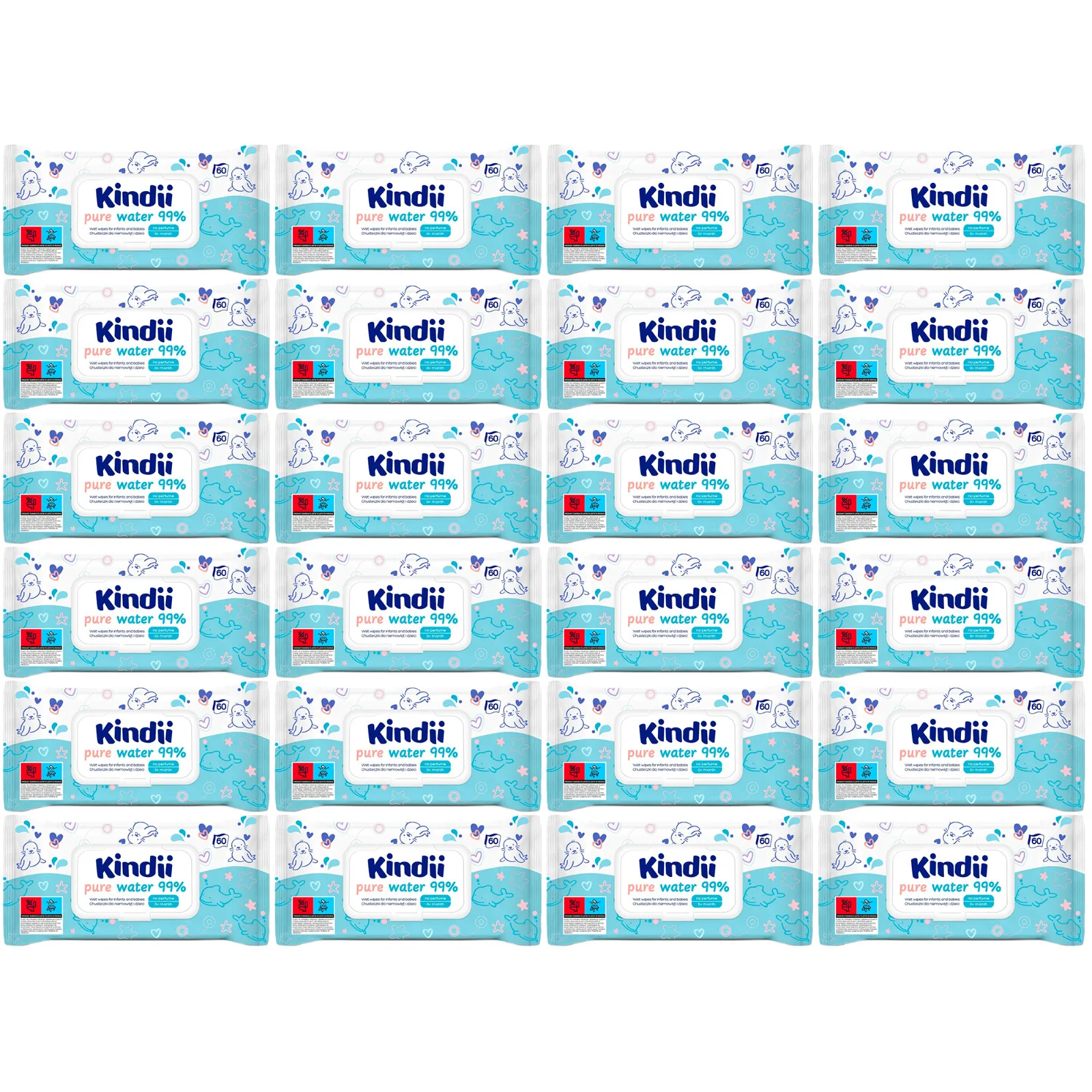 Kindii-Lingettes à eau pure pour bébé, 24 paquets, support, pureté 99%