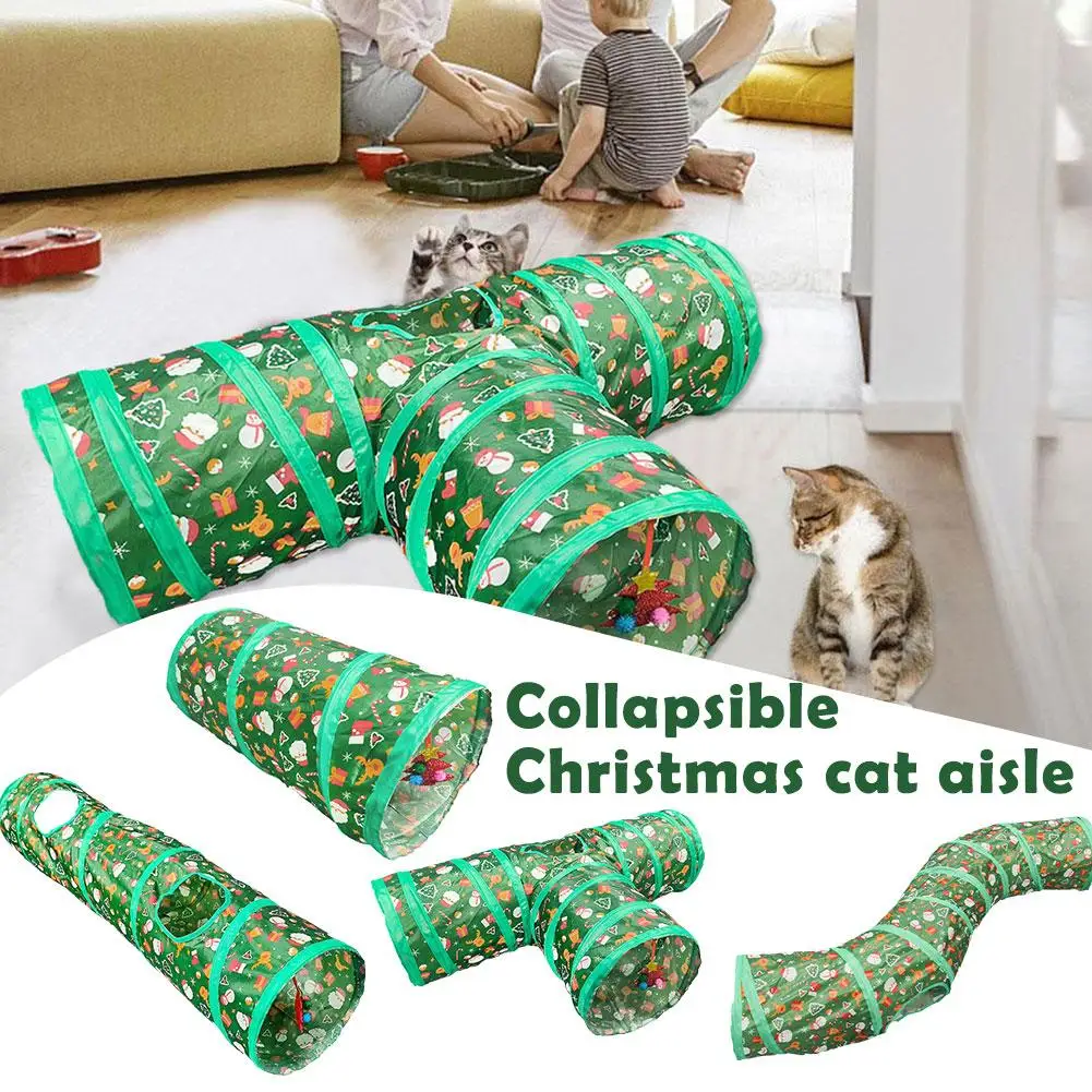 Christmas Cat Tunnel Foldable Cat Toy S-Shaped Tunnel And Atmosphere Space Christmas Gift Exercise Cat Entertainment Y5D4