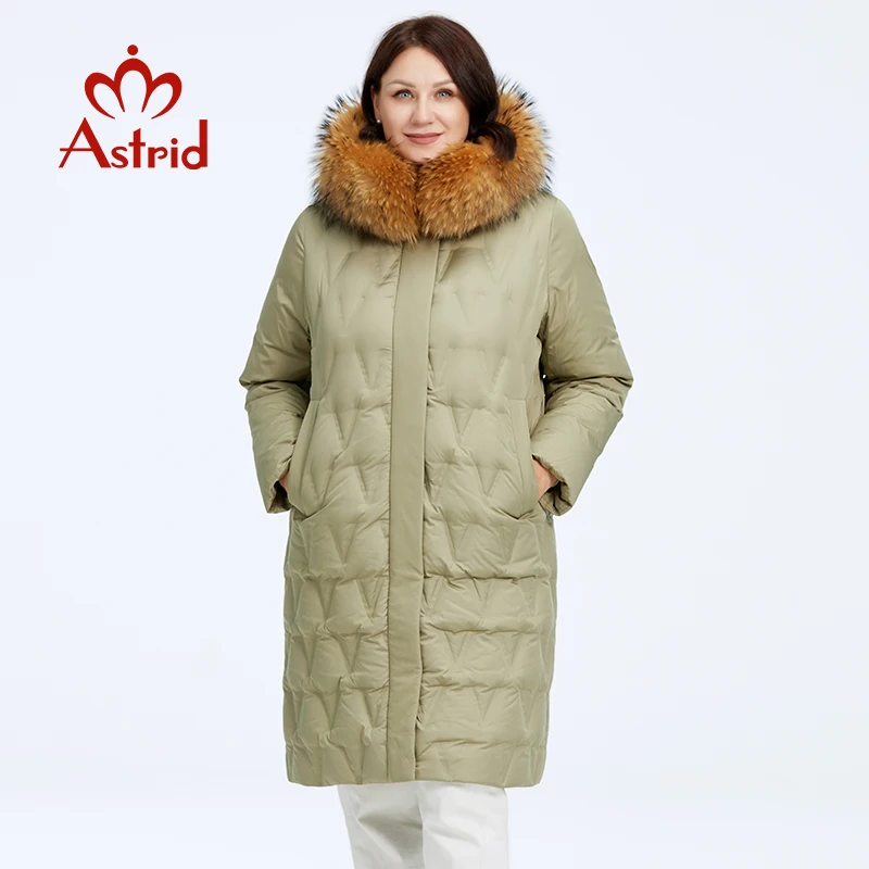 

Astrid Women's Jacket Winter 2023 Plus Size Down Jackets Big Fur Collar Hooded Long Coat Women Parka Embossing Female Clothing