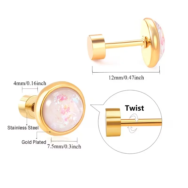 Edelstahl Großhandel Ohrstecker 6 Paar/Set Rund 7,5MM Breite Vergoldet Ohrpiercing Schmuck Trendige Damen-Accessoires – Detail 4