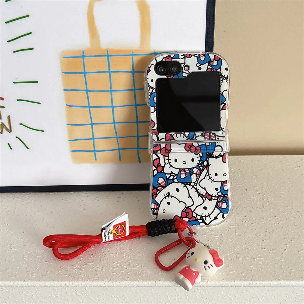 Vollbild Sanrio für Hello Kitty Pochacco mit Umhängeband, niedlicher Cartoon, Samsung Galaxy für Z Flip 7 Z Flip 6 Z Flip 5 Z Flip 4 3