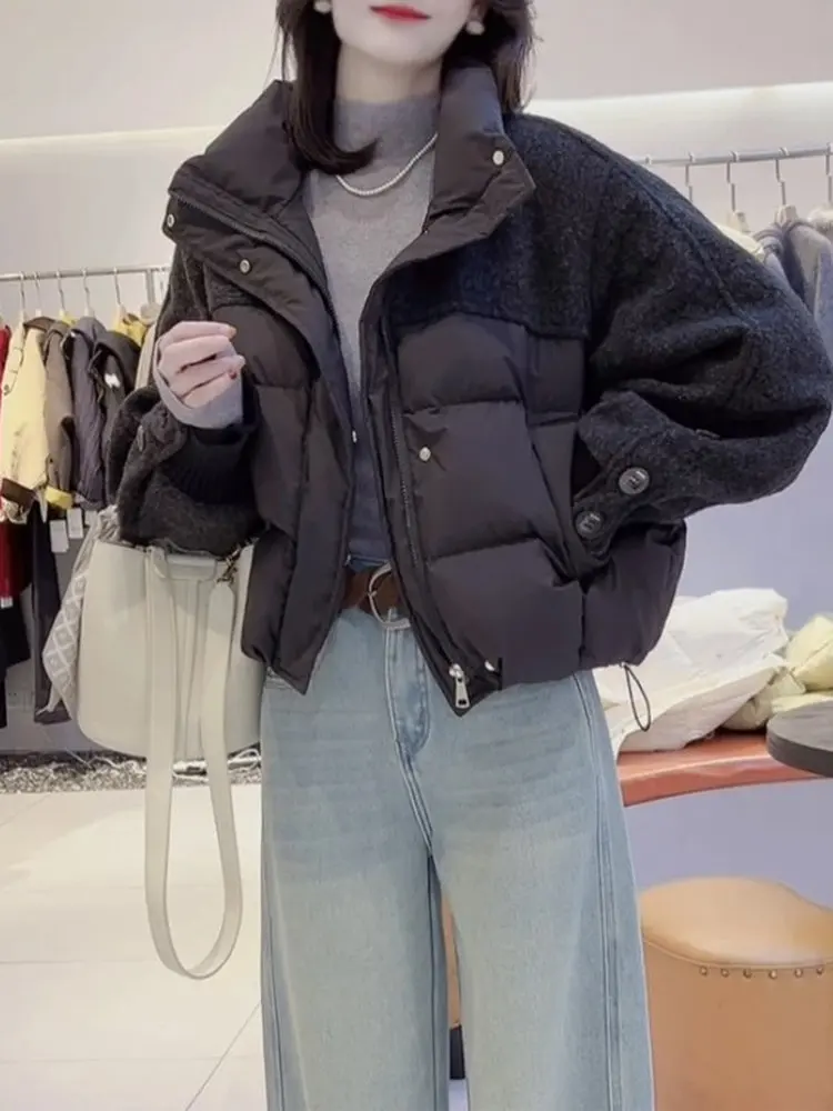 플러스 사이즈 패셔너블 패치워크 스탠드 칼라 코튼 재킷 여성용 겨울 디자인 보온 다용도 슬림 아우터웨어