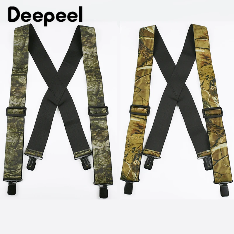 1Pc 5cm Camouflage Widen Men's Suspenders Adults Elastic Braces X-Type 4 Clips Adjust Strap Harness Mens for Pants Accessories