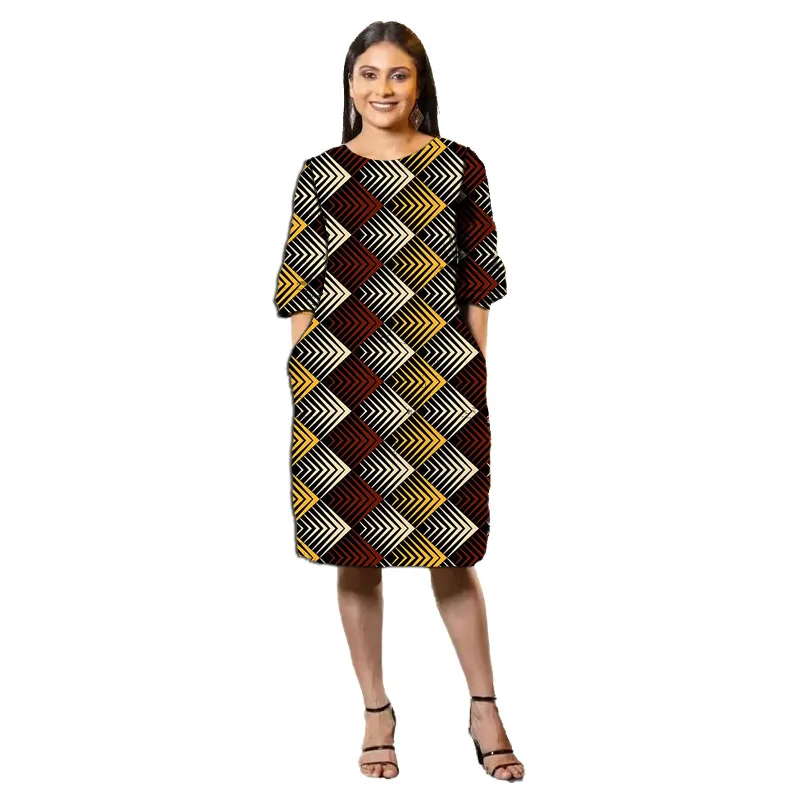 Half Sleeve African Dress Women Ankara Clothes Colorful Print National Costume Wedding/Party Wear