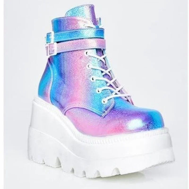 Brand Design 2023 Big Sizes 43 Platform High Heels Cosplay Fashionable Autumn Winter Wedges Shoes Ankle Boots Women Booties PU