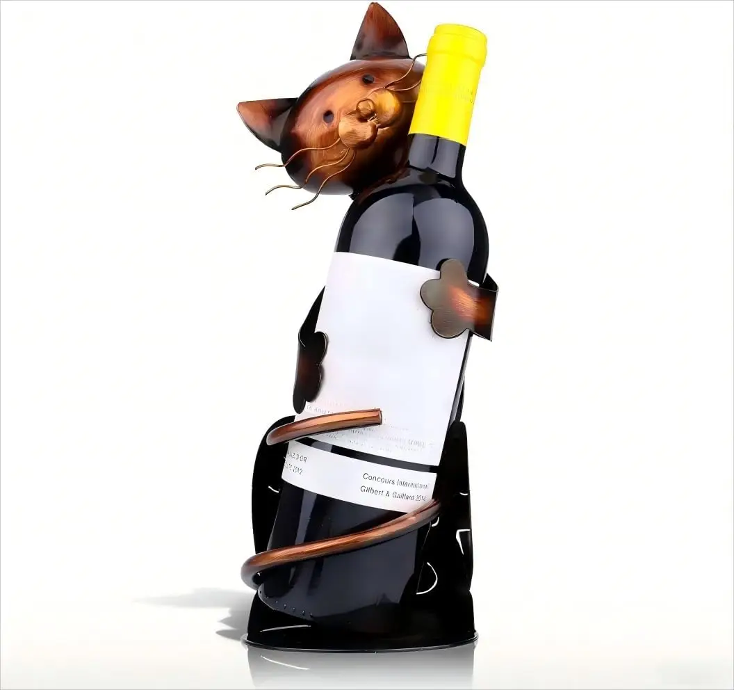 

Elegant Metal Cat Wine Rack Holder for Kitchen Decor, Unique Feline Themed Gift for Women
