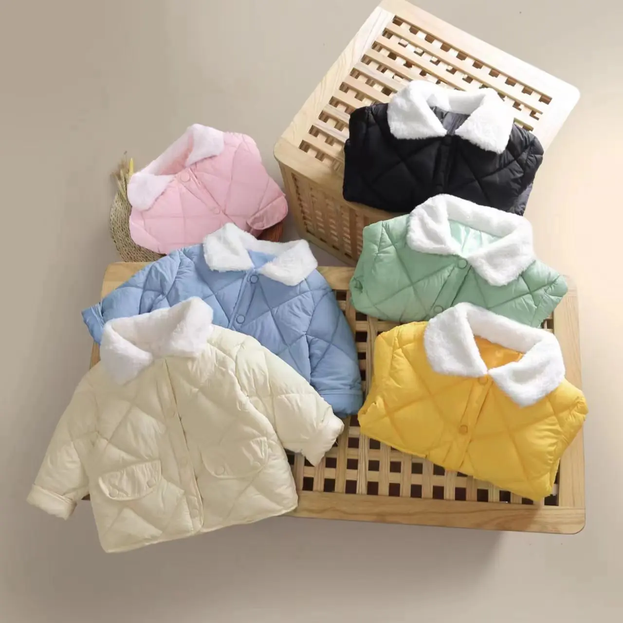 

Kid Girls Clothing Autumn Winter Children's Lapel Down Cotton Jacket for Boys and Girls Thickened Warm Wool Collar Baby Jacket