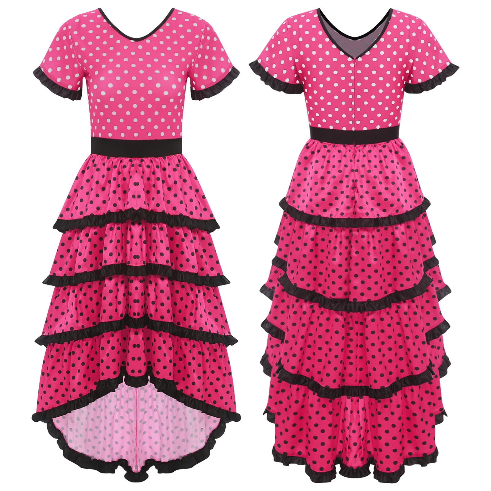 

Women Flamenco Rumba Dresses Dancer Spanish Senorita Dress Spain Celebration Layered Polka Dot Dress Tutu Dance Performance Wear