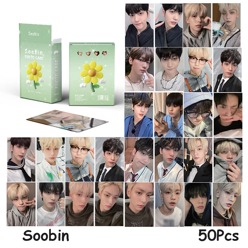 50Pcs/Set Kpop Soobin Yeonjun Laser Lomo Cards Two Sides Print Selfie Photocards Ins Postcards Fans Collection Souvenir Gifts