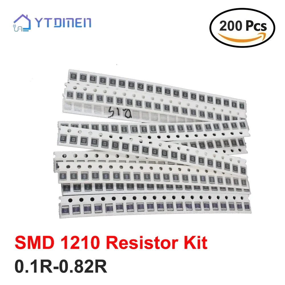 

Набор SMD-резисторов 1210, 200 шт., 10 номиналов, 0.1Ω~0.82Ω, 1% низкоточность, из сплава, для маломощных приборов, ассорти