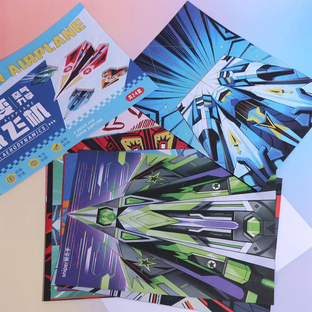 Set di carta colorata fatta a mano in carta Apprendimento artistico Set di origami per aeroplano Montessori Giocattolo per aereo di carta versatile pieghevole 3D