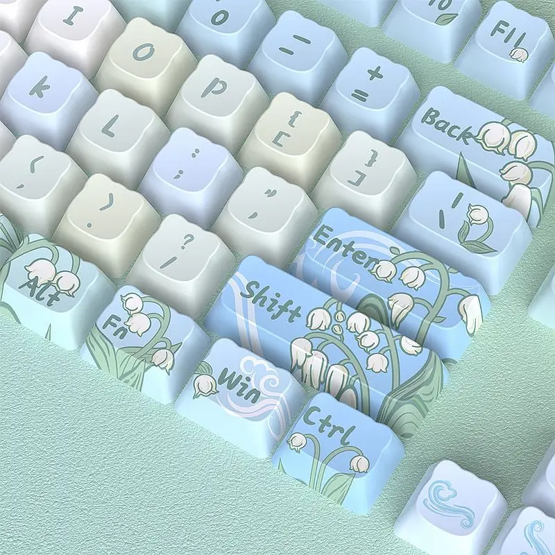 124 Key Lily of The Valley Keys Cute Keycaps PBT MOA Profile Keycap for ANSI Mechanical Keyboard Made68 Mad68 Wooting 60