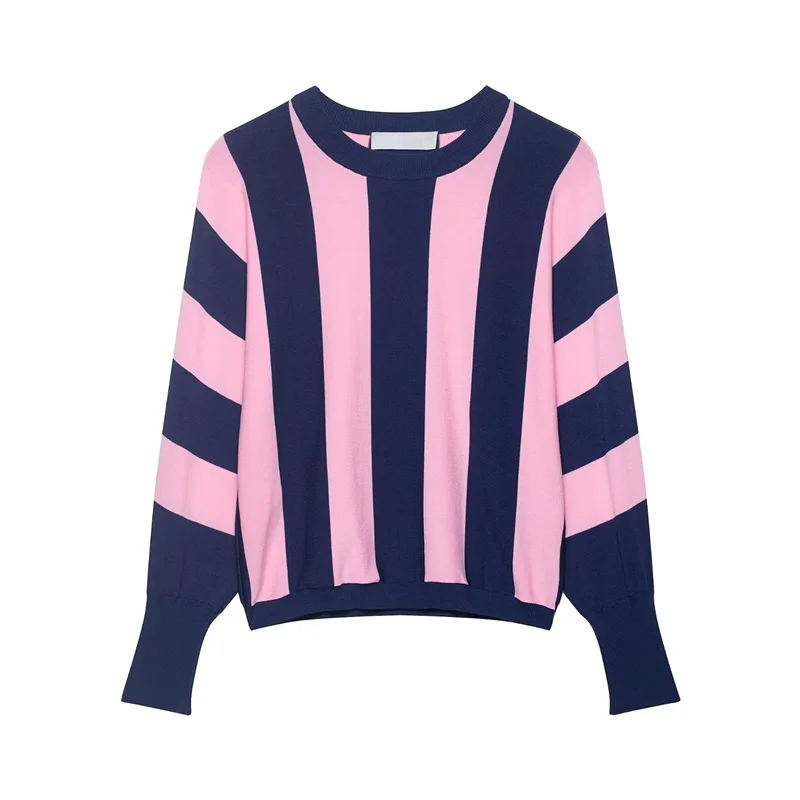 Summer Women's Striped Knitted Top 2026 New Fashion Long Sleeved Pullover Sweater Women's Sweater