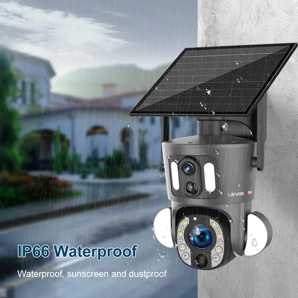 LS VISION 8MP Dual Screen Solar Security Camera 20X Zoom 4G/WiFi  PTZ  Monitor PIR Detection Auto Tracking Outdoor Camera Ubox