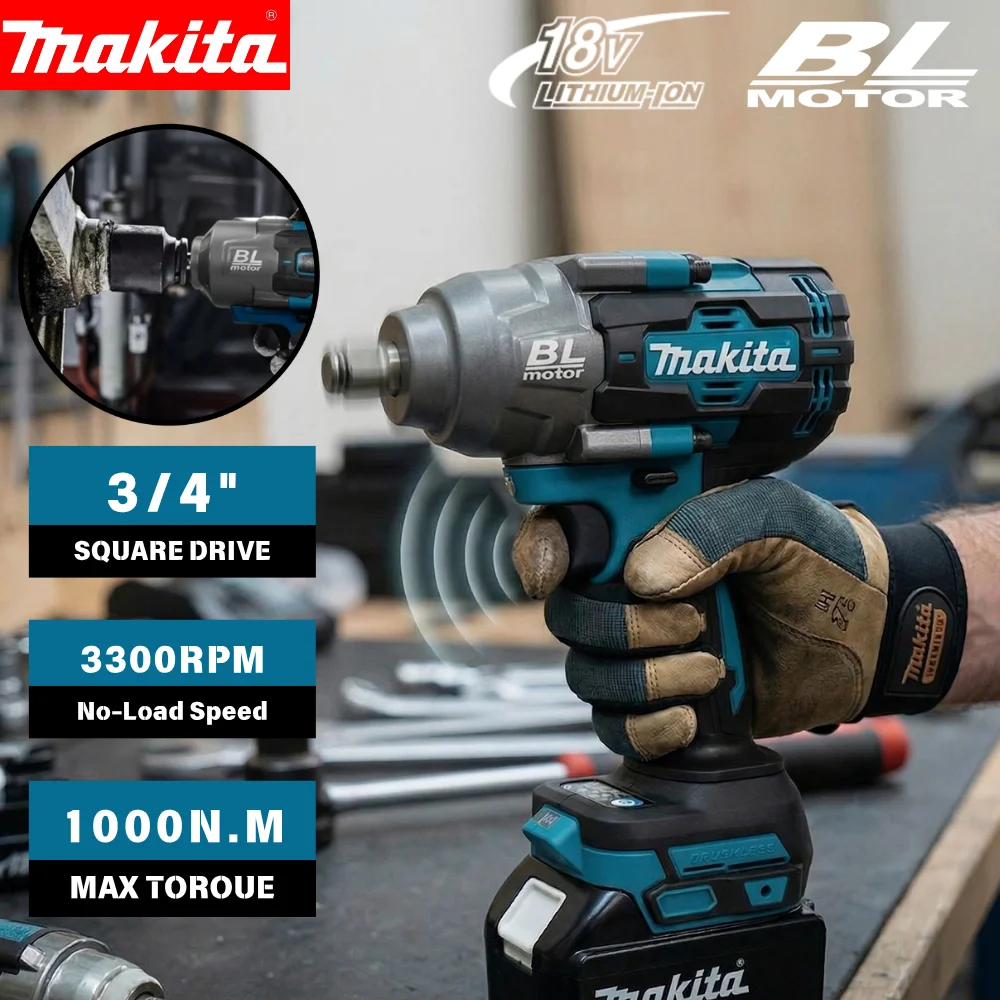 Clé à chocs sans fil Makita 1000N·m, outil à couple élevé de 1/2 pouce pour les changements de pneus de course et les fixations lourdes