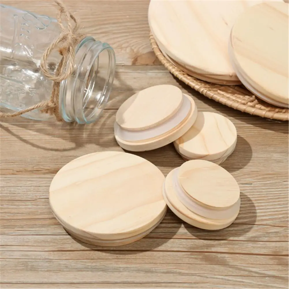 Bamboo Mason Jar Storage Canning Lids Drinking Cup Covers Reusable Seal Ring Pine Wooden Lid Caps for Glass Jars Ceramic Mugs