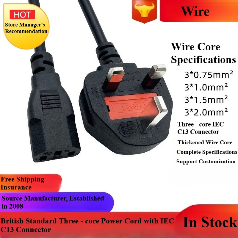 C7 Figure 8 Female 3 prong UK Plug AC Power CableS Lead Cord Adapter 1.8m/6ft