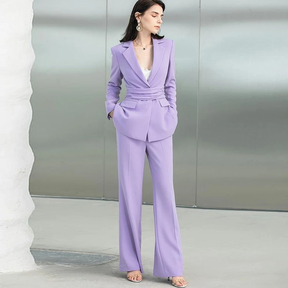 

Tesco Lavender Women Suit Set Customized Flap Pockets Suit Jacket with Pants Office Lady Blazer and Pants Set