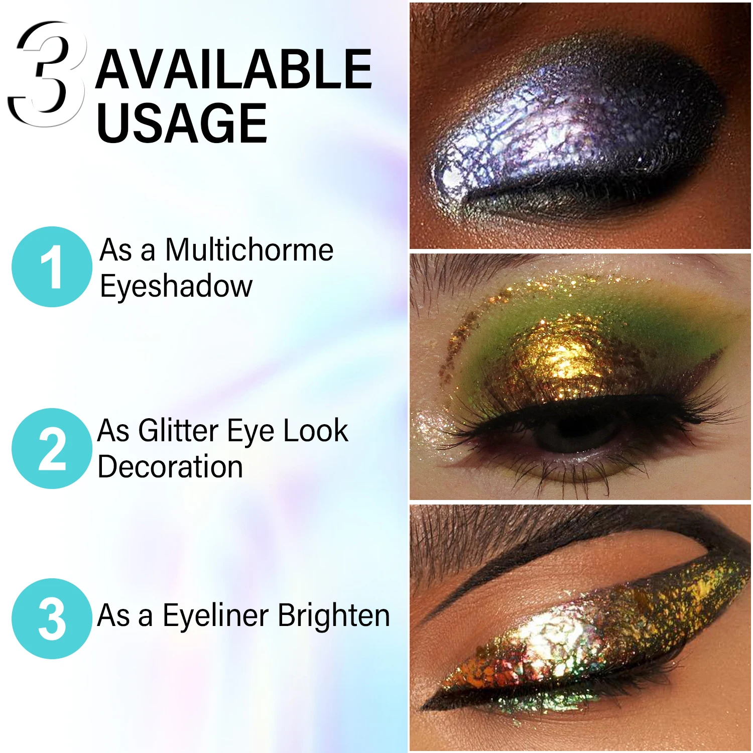 CHARMACY Multichrome Glitter Professional Gel Eyeshadow Long-lasting Vegan Highly Pigment Chameleon Eye Shadow Make Up Cosmetics