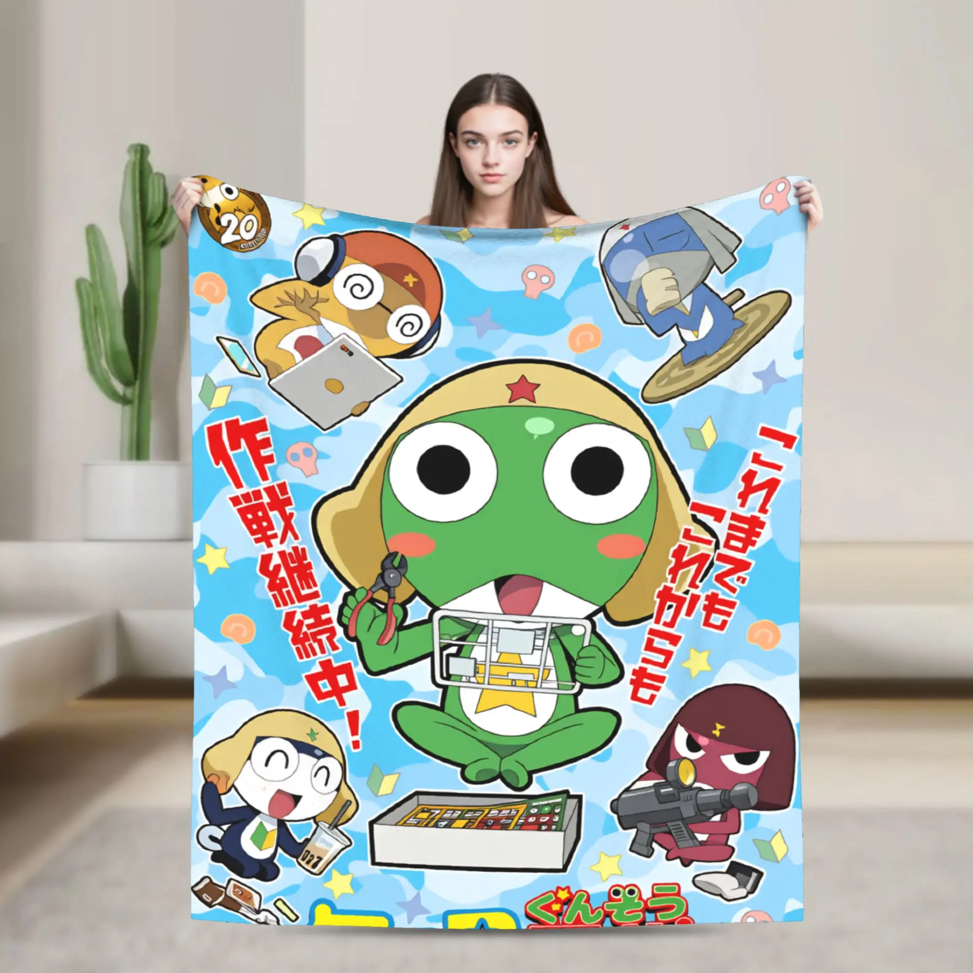 Classic Comedy Anime Keroros Frog Blanket  Travel Flannel Throw Blanket For Couch Chair Super Soft Design Quality Bedspread Gift