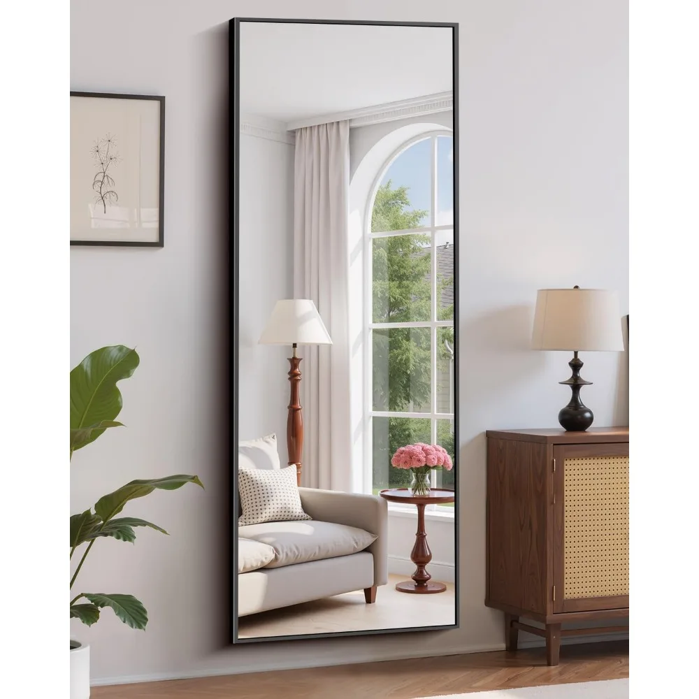 Full-Length Standing Mirror with Aluminum Frame - Large Floor Mirror for Home Decor and Wall Mounting