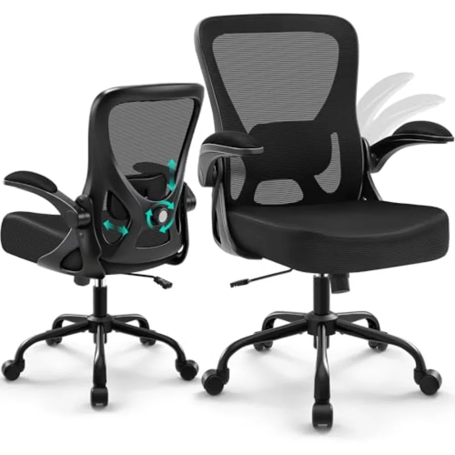 Silla de escritorio ergonómica de malla transpirable con soporte lumbar ajustable y reposabrazos abatibles - Silla ejecutiva giratoria con respaldo alto y ruedas