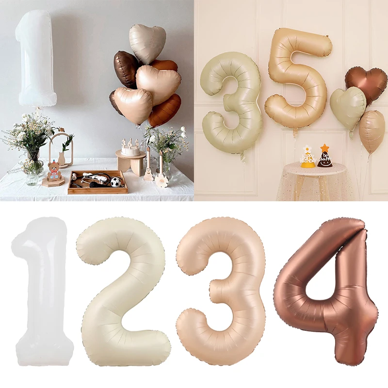 32/40inch Cream Caramel Chocolate Big Number 0-9 Foil Balloons Wedding Birthday Party Decoration Baby Shower White Digit Balloon