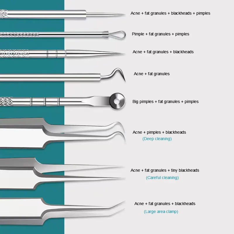 여드름 블랙헤드 제거 바늘, 블랙 도트 클리너, 모공 클리너, 딥 클렌징 도구, 얼굴 스킨 케어 도구, 8 개, 5 개, 3 개