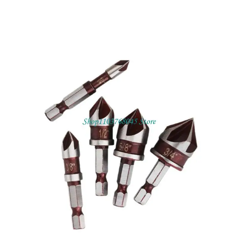 R53F Hexagonal Grip 5 Flöte Countersink Bits 82 ° Genauige Spitze für Edelstahl -Aluminium -Hartholzbohrungen in 5 Größen 1/4 – Detail 9