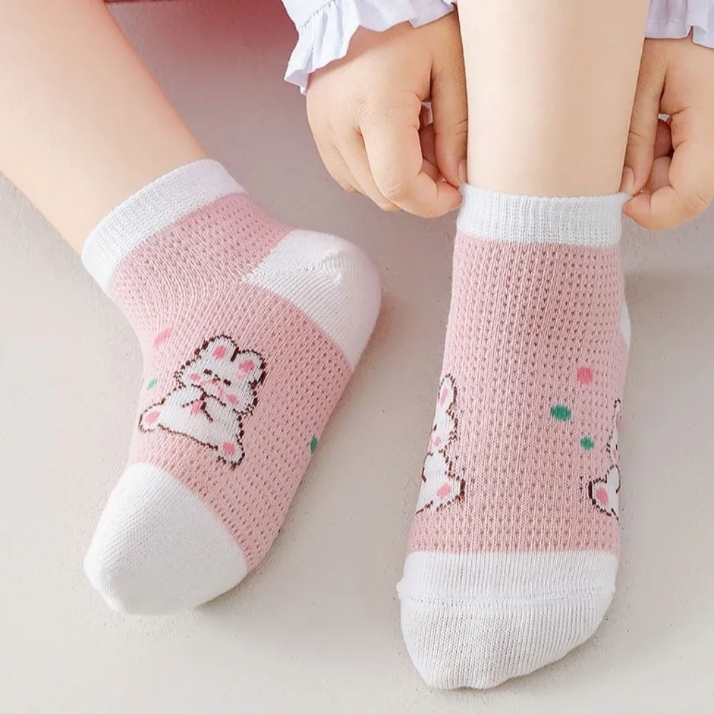 5Pairs Fashion Soft Socks Mesh Cartoon Printed Cotton Sock Breathable Sweat Absorption Short Socks Spring Summer